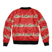 Funny Dachshund Dog Light Up Christmas Sleeve Zip Bomber Jacket Snowy Village Red Holiday Design - Wonder Print Shop