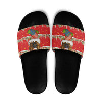 Funny Dachshund Dog Light Up Christmas Slide Sandals Snowy Village Red Holiday Design - Wonder Print Shop