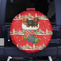 Funny Dachshund Dog Light Up Christmas Spare Tire Cover Snowy Village Red Holiday Design - Wonder Print Shop
