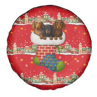 Funny Dachshund Dog Light Up Christmas Spare Tire Cover Snowy Village Red Holiday Design - Wonder Print Shop