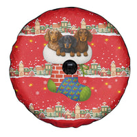 Funny Dachshund Dog Light Up Christmas Spare Tire Cover Snowy Village Red Holiday Design - Wonder Print Shop