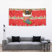Funny Dachshund Dog Light Up Christmas Tapestry Snowy Village Red Holiday Design - Wonder Print Shop