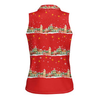 Funny Dachshund Dog Light Up Christmas Women Sleeveless Polo Shirt Snowy Village Red Holiday Design - Wonder Print Shop