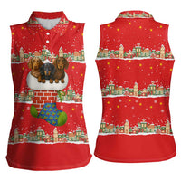 Funny Dachshund Dog Light Up Christmas Women Sleeveless Polo Shirt Snowy Village Red Holiday Design - Wonder Print Shop