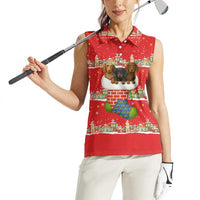 Funny Dachshund Dog Light Up Christmas Women Sleeveless Polo Shirt Snowy Village Red Holiday Design - Wonder Print Shop