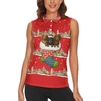 Funny Dachshund Dog Light Up Christmas Women Sleeveless Polo Shirt Snowy Village Red Holiday Design - Wonder Print Shop