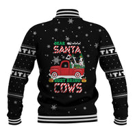 Funny Christmas Cows in Red Truck Baseball Jacket Dear Santa Just Bring Cows Quote on Snowflake - Wonder Print Shop