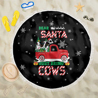 Funny Christmas Cows in Red Truck Beach Blanket Dear Santa Just Bring Cows Quote on Snowflake - Wonder Print Shop