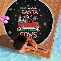 Funny Christmas Cows in Red Truck Beach Blanket Dear Santa Just Bring Cows Quote on Snowflake - Wonder Print Shop