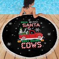 Funny Christmas Cows in Red Truck Beach Blanket Dear Santa Just Bring Cows Quote on Snowflake - Wonder Print Shop