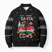 Funny Christmas Cows in Red Truck Bomber Puffer Jacket Dear Santa Just Bring Cows Quote on Snowflake - Wonder Print Shop