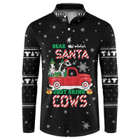 Funny Christmas Cows in Red Truck Button Sweatshirt Dear Santa Just Bring Cows Quote on Snowflake - Wonder Print Shop