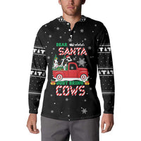 Funny Christmas Cows in Red Truck Button Sweatshirt Dear Santa Just Bring Cows Quote on Snowflake - Wonder Print Shop