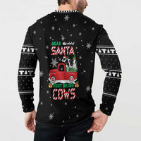 Funny Christmas Cows in Red Truck Button Sweatshirt Dear Santa Just Bring Cows Quote on Snowflake - Wonder Print Shop