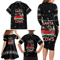 Funny Christmas Cows in Red Truck Family Matching Long Sleeve Bodycon Dress and Hawaiian Shirt Dear Santa Just Bring Cows Quote on Snowflake - Wonder Print Shop