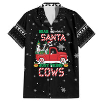 Funny Christmas Cows in Red Truck Family Matching Long Sleeve Bodycon Dress and Hawaiian Shirt Dear Santa Just Bring Cows Quote on Snowflake - Wonder Print Shop