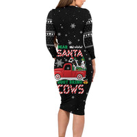 Funny Christmas Cows in Red Truck Family Matching Long Sleeve Bodycon Dress and Hawaiian Shirt Dear Santa Just Bring Cows Quote on Snowflake - Wonder Print Shop