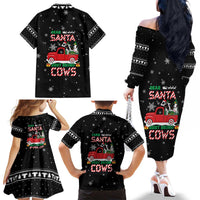 Funny Christmas Cows in Red Truck Family Matching Off The Shoulder Long Sleeve Dress and Hawaiian Shirt Dear Santa Just Bring Cows Quote on Snowflake - Wonder Print Shop