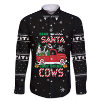 Funny Christmas Cows in Red Truck Family Matching Off The Shoulder Long Sleeve Dress and Hawaiian Shirt Dear Santa Just Bring Cows Quote on Snowflake - Wonder Print Shop