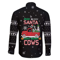 Funny Christmas Cows in Red Truck Family Matching Off The Shoulder Long Sleeve Dress and Hawaiian Shirt Dear Santa Just Bring Cows Quote on Snowflake - Wonder Print Shop