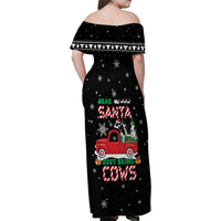 Funny Christmas Cows in Red Truck Family Matching Off Shoulder Maxi Dress and Hawaiian Shirt Dear Santa Just Bring Cows Quote on Snowflake - Wonder Print Shop