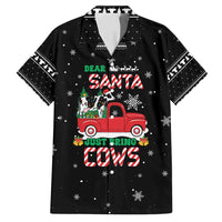 Funny Christmas Cows in Red Truck Family Matching Off Shoulder Short Dress and Hawaiian Shirt Dear Santa Just Bring Cows Quote on Snowflake - Wonder Print Shop