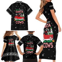 Funny Christmas Cows in Red Truck Family Matching Short Sleeve Bodycon Dress and Hawaiian Shirt Dear Santa Just Bring Cows Quote on Snowflake - Wonder Print Shop