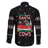 Funny Christmas Cows in Red Truck Family Matching Short Sleeve Bodycon Dress and Hawaiian Shirt Dear Santa Just Bring Cows Quote on Snowflake - Wonder Print Shop