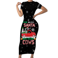Funny Christmas Cows in Red Truck Family Matching Short Sleeve Bodycon Dress and Hawaiian Shirt Dear Santa Just Bring Cows Quote on Snowflake - Wonder Print Shop