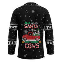 Funny Christmas Cows in Red Truck Hockey Jersey Dear Santa Just Bring Cows Quote on Snowflake - Wonder Print Shop