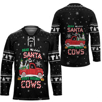Funny Christmas Cows in Red Truck Hockey Jersey Dear Santa Just Bring Cows Quote on Snowflake - Wonder Print Shop