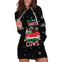 Funny Christmas Cows in Red Truck Hoodie Dress Dear Santa Just Bring Cows Quote on Snowflake - Wonder Print Shop