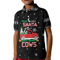 Funny Christmas Cows in Red Truck Kid Polo Shirt Dear Santa Just Bring Cows Quote on Snowflake - Wonder Print Shop