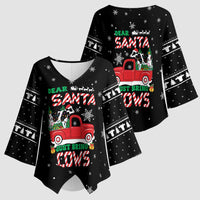 Funny Christmas Cows in Red Truck Kimono Sleeve Blouse Dear Santa Just Bring Cows Quote on Snowflake - Wonder Print Shop
