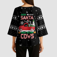 Funny Christmas Cows in Red Truck Kimono Sleeve Blouse Dear Santa Just Bring Cows Quote on Snowflake - Wonder Print Shop