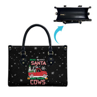 Funny Christmas Cows in Red Truck Leather Bag Dear Santa Just Bring Cows Quote on Snowflake - Wonder Print Shop