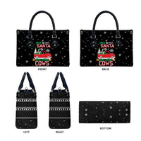 Funny Christmas Cows in Red Truck Leather Bag Dear Santa Just Bring Cows Quote on Snowflake - Wonder Print Shop
