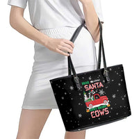 Funny Christmas Cows in Red Truck Leather Tote Bag Dear Santa Just Bring Cows Quote on Snowflake - Wonder Print Shop