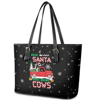 Funny Christmas Cows in Red Truck Leather Tote Bag Dear Santa Just Bring Cows Quote on Snowflake - Wonder Print Shop