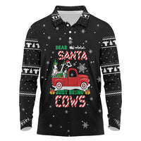 Funny Christmas Cows in Red Truck Long Sleeve Polo Shirt Dear Santa Just Bring Cows Quote on Snowflake - Wonder Print Shop