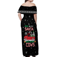 Funny Christmas Cows in Red Truck Off Shoulder Maxi Dress Dear Santa Just Bring Cows Quote on Snowflake - Wonder Print Shop