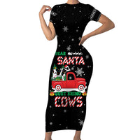 Funny Christmas Cows in Red Truck Short Sleeve Bodycon Dress Dear Santa Just Bring Cows Quote on Snowflake - Wonder Print Shop