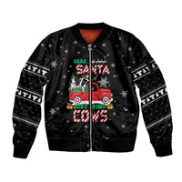 Funny Christmas Cows in Red Truck Sleeve Zip Bomber Jacket Dear Santa Just Bring Cows Quote on Snowflake - Wonder Print Shop