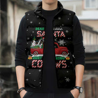 Funny Christmas Cows in Red Truck Sleeveless Puffer Jacket Dear Santa Just Bring Cows Quote on Snowflake - Wonder Print Shop