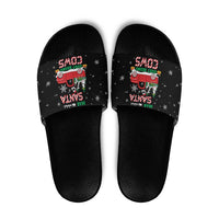 Funny Christmas Cows in Red Truck Slide Sandals Dear Santa Just Bring Cows Quote on Snowflake - Wonder Print Shop