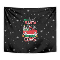 Funny Christmas Cows in Red Truck Tapestry Dear Santa Just Bring Cows Quote on Snowflake - Wonder Print Shop