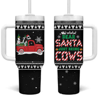 Funny Christmas Cows in Red Truck Tumbler With Handle Dear Santa Just Bring Cows Quote on Snowflake - Wonder Print Shop
