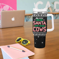 Funny Christmas Cows in Red Truck Tumbler With Handle Dear Santa Just Bring Cows Quote on Snowflake - Wonder Print Shop