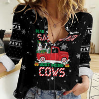 Funny Christmas Cows in Red Truck Women Casual Shirt Dear Santa Just Bring Cows Quote on Snowflake - Wonder Print Shop