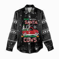 Funny Christmas Cows in Red Truck Women Casual Shirt Dear Santa Just Bring Cows Quote on Snowflake - Wonder Print Shop